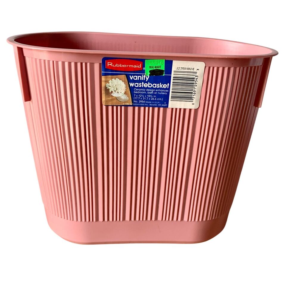 Vintage Rubbermaid 2954 Mauve Oval Wastebasket Trash Can Slim Profile MCM Ribbed